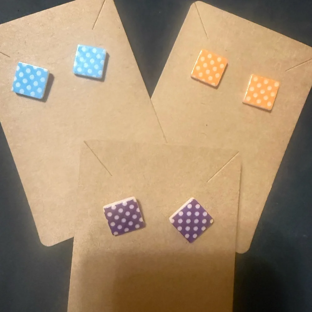 Polka Dot Kids Earrings Set - Blue, Orange, Purple